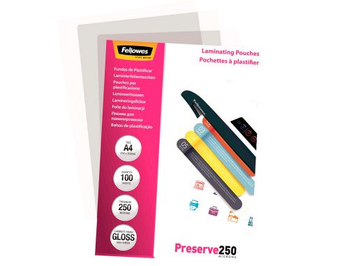 Bolsa de plastificar fellowes brilho din a4 250 microns pack de 100 unidades , Fellowes , 155146 , 0077511540189